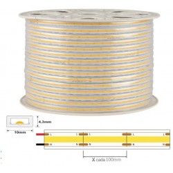 Tira LED 230V monocolor 14W/mt COB IP65 10x4mm corte cada 100mm, Bobina 50mts a 12,60€/mt